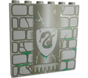 LEGO Light Gray Brick 1 x 6 x 5 with Stone Wall and Slytherin Banner (3754 / 44590)