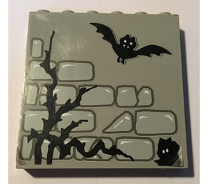 LEGO Light Gray Brick 1 x 6 x 5 with Stones, Twigs and Bat Sticker (3754)