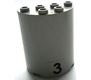 LEGO Light Gray Cylinder 2 x 4 x 4 Half with "3" Sticker (6218)