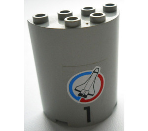 LEGO Light Gray Cylinder 2 x 4 x 4 Half with Space Shuttle Sticker (6218)
