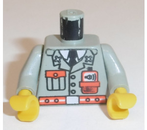 LEGO Hellgrau Firefighter Dispatcher mit Light Grau Coat mit Pocket und rot Gürtel, Schwarz Beine, Mustache, und Weiß Deckel Torso (973)