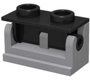 LEGO Vaaleanharmaa Hinge Brick 1 x 2 with Black Top Plate (3937 / 3938)