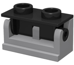 LEGO Hellgrau Scharnier Backstein 1 x 2 mit Schwarz oben Platte (3937 / 3938)