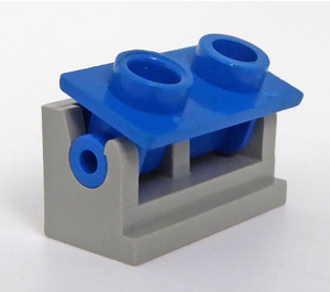 LEGO Hellgrau Scharnier Backstein 1 x 2 mit Blau oben Platte