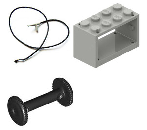 LEGO Light Gray Hose Reel 2 x 4 x 2 Holder with Spool and String and Light Gray Hose Nozzle
