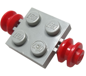 LEGO Hellgrau Platte 2 x 2 mit rot Räder