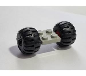LEGO Light Gray Plate 2 x 2 with Red Wheels with Black Balloon Tires