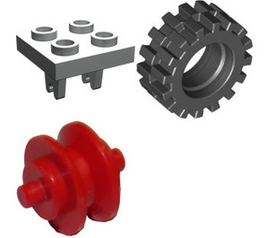 LEGO Light Gray Plate 2 x 2 with Wheel Holder with Red Wheel and Black Tire Offset Tread