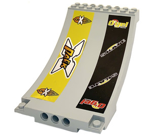 LEGO Lichtgrijs Oprit Gebogen 8 x 12 x 6 met Island Xtreme Stunts logo en Ogel Skate Sticker (43085)