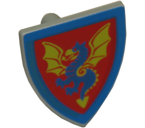 LEGO Light Gray Shield - Triangular with Blue and Yellow Dragon on Red (3846)