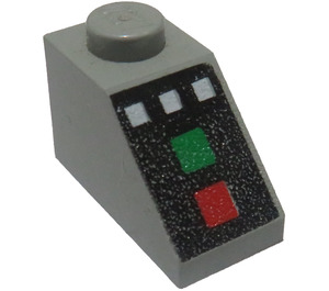 LEGO Light Gray Slope 1 x 2 (45°) with Green and Red Button, White Buttons (3040 / 82519)