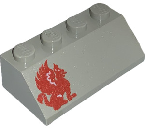 LEGO Light Gray Slope 2 x 4 (45°) with Red Gryphon (left ) with Rough Surface (3037 / 44562)