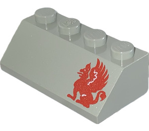 LEGO Light Gray Slope 2 x 4 (45°) with Red Gryphon (right) with Rough Surface (3037 / 44563)