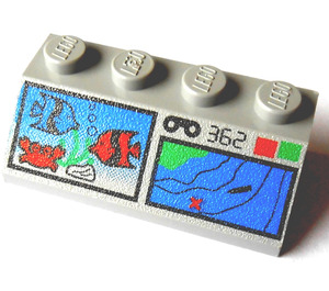 LEGO Light Gray Slope 2 x 4 (45°) with Sonar and Fish and Crab Pattern with Rough Surface (3037)