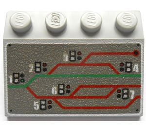 LEGO Lysegrå Skråning 3 x 4 (25°) med Rød og Grøn Lines Mønster (3297)