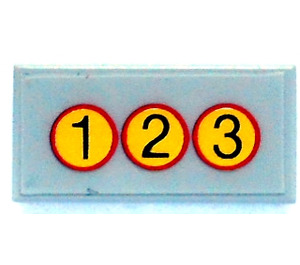 LEGO Light Gray Tile 1 x 2 with '1', '2' and '3' in Yellow Circles Sticker with Groove (3069)