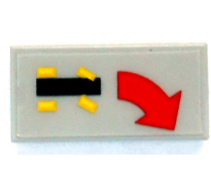 LEGO Lichtgrijs Tegel 1 x 2 met Auto en Gebogen Rechtsaf Pijl Sticker met groef (3069)