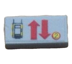 LEGO Light Gray Tile 1 x 2 with Car, Up and Down Arrows and '2' Sticker with Groove (3069)