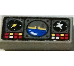 LEGO Light Gray Tile 1 x 2 with Cockpit Panel Sticker with Groove (3069)