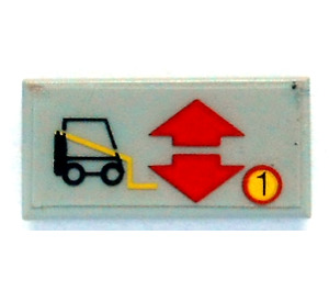 LEGO Gris clair Tuile 1 x 2 avec Forklift, En haut et Vers le bas Arrows et '1' Autocollant avec rainure (3069)