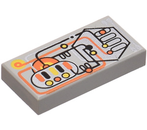 LEGO Light Gray Tile 1 x 2 with UFO Electronic Circuitry with Groove (3069)