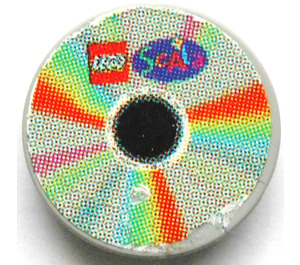 LEGO Light Gray Tile 2 x 2 Round with Colored Sections and LEGO and Scala Logo Sticker with "X" Bottom (4150)
