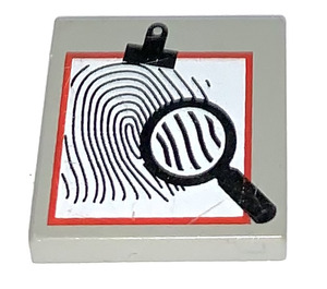LEGO Light Gray Tile 2 x 2 with Fingerprint and Magnifying Glass with Groove (3068)