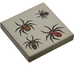 LEGO Light Gray Tile 2 x 2 with Four Spiders (Red, Black, Yellow, Green) Pattern with Groove (3068)