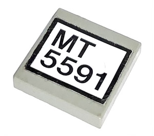 LEGO Light Gray Tile 2 x 2 with 'MT 5591' Sticker with Groove (3068)
