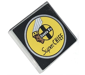 LEGO Light Gray Tile 2 x 2 with 'SANTA FE', Indian Head and 'Super CHIEF' Sticker with Groove (3068)