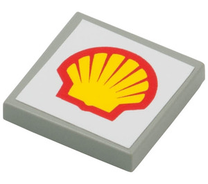 LEGO Light Gray Tile 2 x 2 with Shell Logo (White Background) Sticker with Groove (3068)