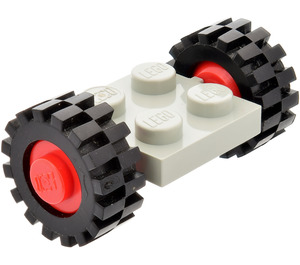 LEGO Light Gray Vintage Axle Plate With Red Wheel Hub and Small Offset Treaded Tyre