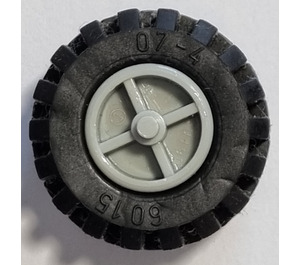 LEGO Light Gray Wheel Centre Wide with Stub Axles with Tire 21mm D. x 12mm - Offset Tread Small Wide with Slightly Bevelled Edge and no Band
