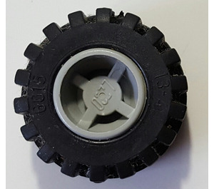 LEGO Lichtgrijs Wheel Rim Wide Ø11 x 12 with Notched Hole with Tire 21mm D. x 12mm - Offset Tread Small Wide with Slightly Bevelled Edge and no Band