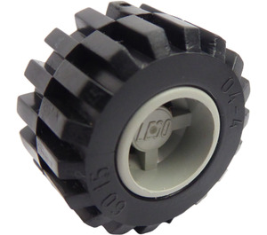 LEGO Light Gray Wheel Rim Wide Ø11 x 12 with Round Hole with Tire 21mm D. x 12mm - Offset Tread Small Wide with Slightly Bevelled Edge and no Band