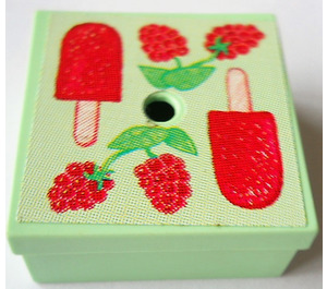 LEGO Hellgrün Gift Parcel mit Film Scharnier mit Lollies und Strawberries Aufkleber (33031)