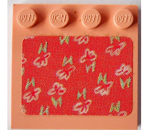 LEGO Light Salmon Tile 4 x 4 with Studs on Edge with Flowers Sticker (6179)