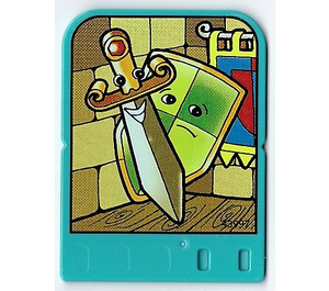 LEGO Light Turquoise Explore Story Builder Crazy Castle Story Card with Sword and Shield pattern (43997)