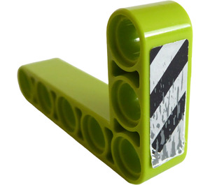 LEGO Lime Beam 3 x 5 Bent 90 degrees, 3 and 5 Holes with Black and Silver Danger Stripes (Left) Sticker (32526)