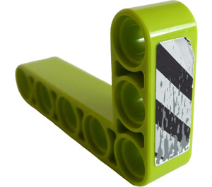 LEGO Lime Beam 3 x 5 Bent 90 degrees, 3 and 5 Holes with Black and Silver Danger Stripes (Right) Sticker (32526)