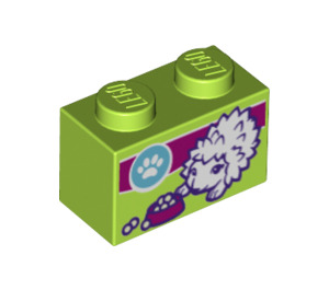 LEGO Chaux Brique 1 x 2 avec hedgehog, Aliments et light Bleu paw print avec tube inférieur (3004 / 26637)