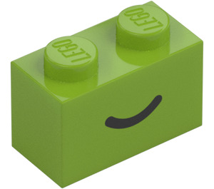 LEGO Lime Brick 1 x 2 with Smile with Bottom Tube (102574 / 102701)