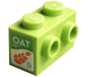 LEGO Lime Kloss 1 x 2 med Knotter på En Side med Hvit 'OAT' og Oransje Oats Klistremerke (11211)