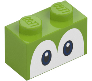 LEGO Lime Kloss 1 x 2 med Yoshi Øyne med bunnrør (68946 / 101881)