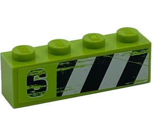 LEGO Lime Brick 1 x 4 with '6' and Black and White Danger Stripes Left Sticker (3010)