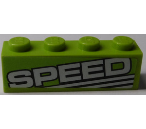 LEGO Lime Brick 1 x 4 with "SPEED" (Right) Sticker (3010)