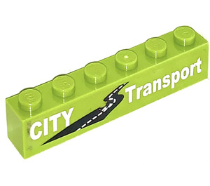 LEGO Lime Brick 1 x 6 with CITY Transport  Sticker (3009)