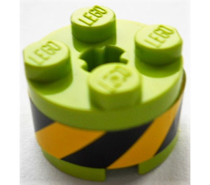LEGO Limette Backstein 2 x 2 Runden mit Schwarz und Gelb Diagonal Streifen Aufkleber (3941)