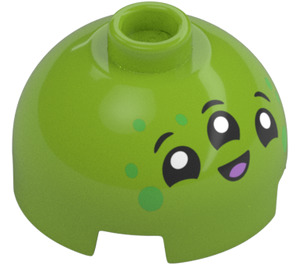 LEGO Limette Stein 2 x 2 Rund mit Dome oben mit Smiling Gesicht mit Drei Augen (Hohlnoppen, Achshalter) (3262 / 106345)