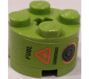 LEGO Lime Brick 2 x 2 Round with 'FUEL WARNING' Sticker (3941)